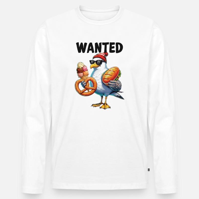 Gesucht Möwe Brezel Eiscreme - Männer Premium Bio Langarmshirt - Weiß