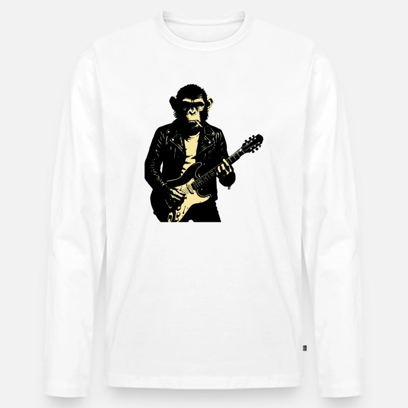Rock Monkey Gitarrist in Leder - Männer Premium Bio Langarmshirt - Weiß