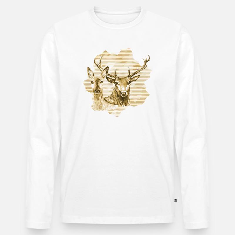Rehe und Hirsche - Männer Premium Bio Langarmshirt - Weiß