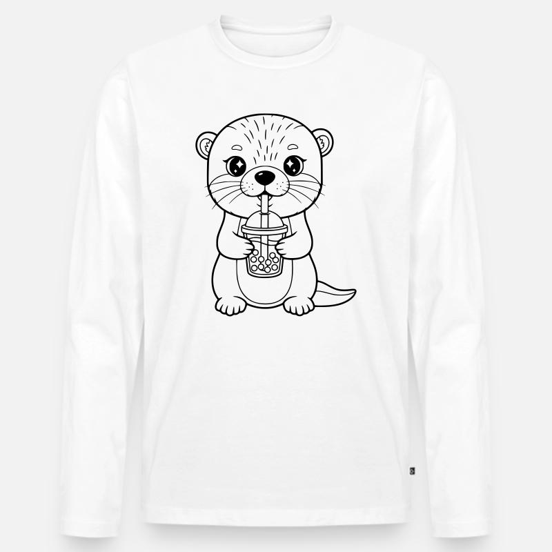 Otter mit Becher - Männer Premium Bio Langarmshirt - Weiß