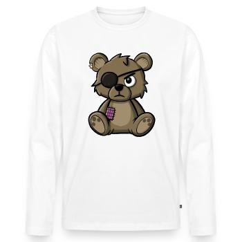 Ours en peluche avec cache-œil - T-shirt manches longues Premium bio Homme - blanc - Devant - Nico (187cm)
