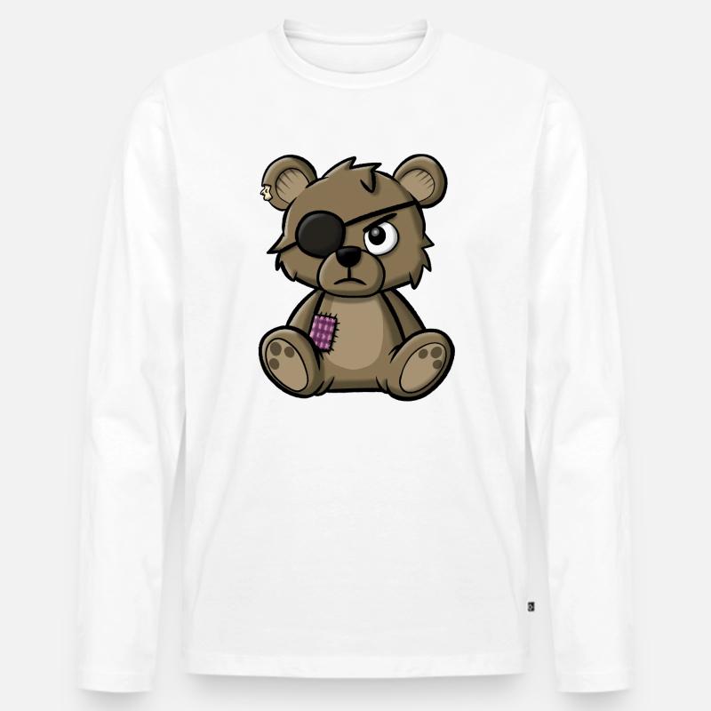 Teddybär mit Augenklappe - Männer Premium Bio Langarmshirt - Weiß