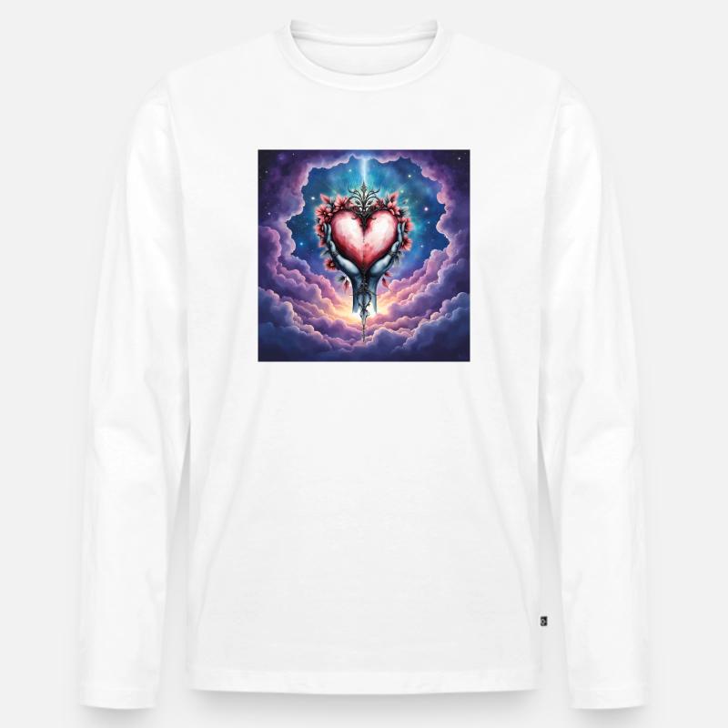 Ätherische Hände halten ein blumiges Herz - Männer Premium Bio Langarmshirt - Weiß