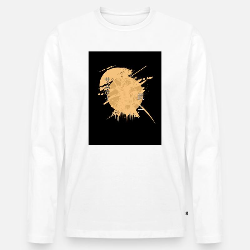Samurai-Pferdespritzer Schwarz - Männer Premium Bio Langarmshirt - Weiß