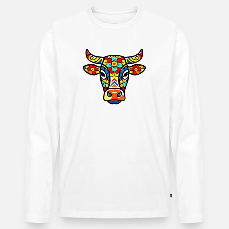 Kuhkopf bunte Blumen - Männer Premium Bio Langarmshirt - Weiß
