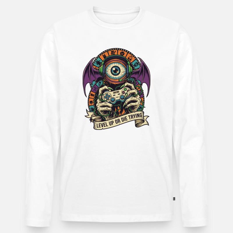 Level Up Augenmonster Controller - Männer Premium Bio Langarmshirt - Weiß