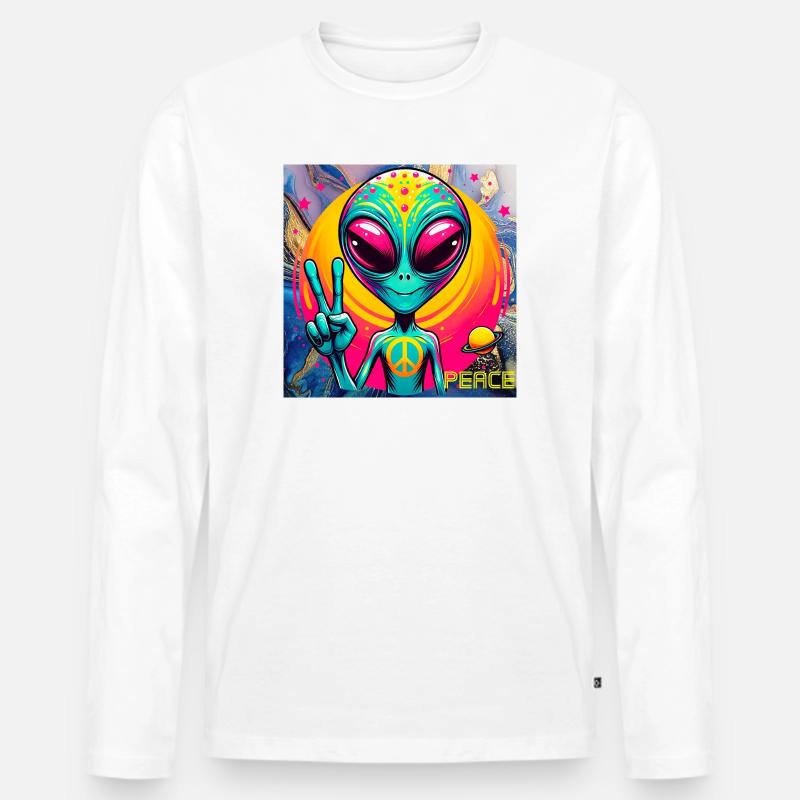 Trippy Alien - Männer Premium Bio Langarmshirt - Weiß
