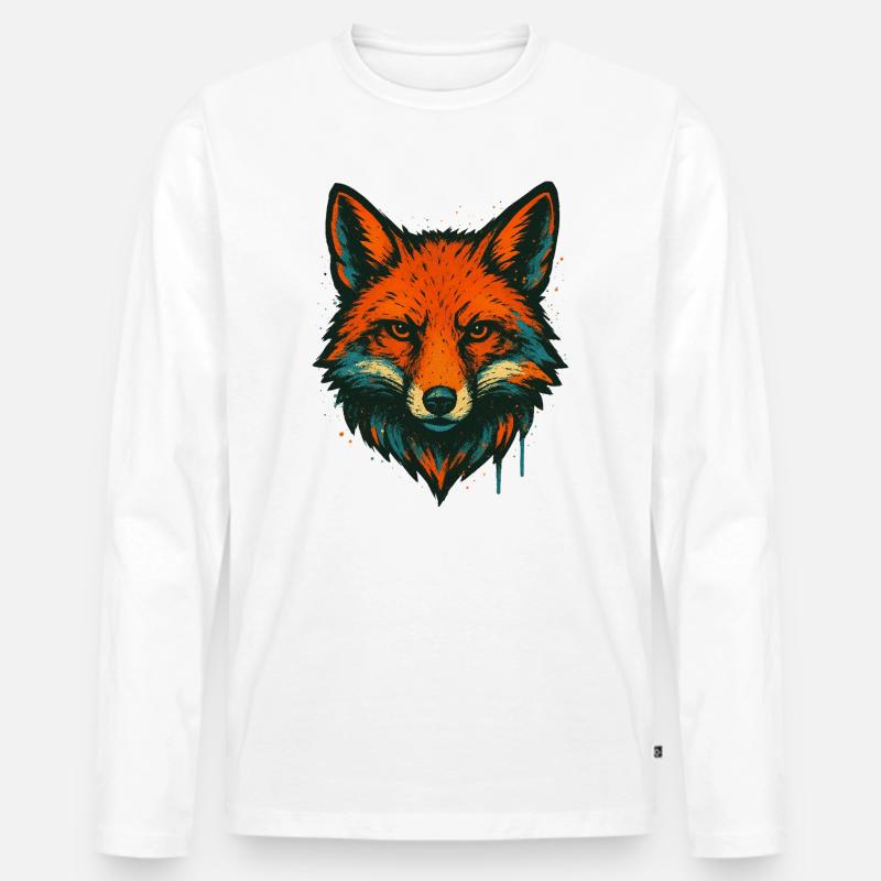 Fuchs im Neon-Graffiti - Männer Premium Bio Langarmshirt - Weiß