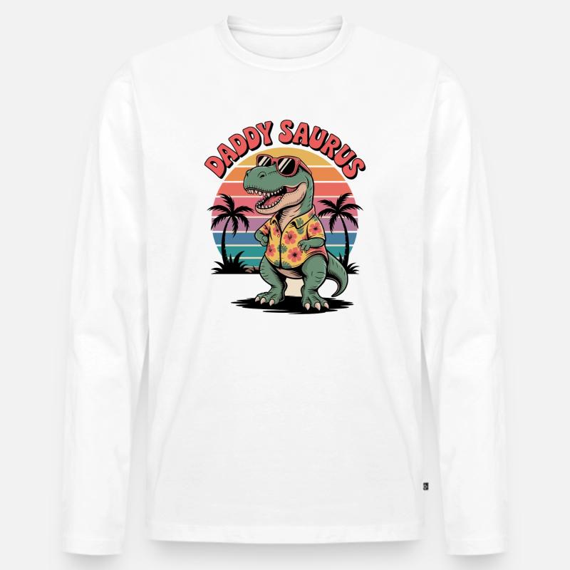 Daddy Saurus Dinosaurier - Männer Premium Bio Langarmshirt - Weiß