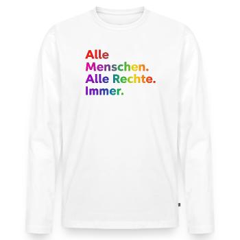 All People All Rights Always Statement - Men's Premium Organic Long Sleeve Shirt - white - Front - Nico (187cm)