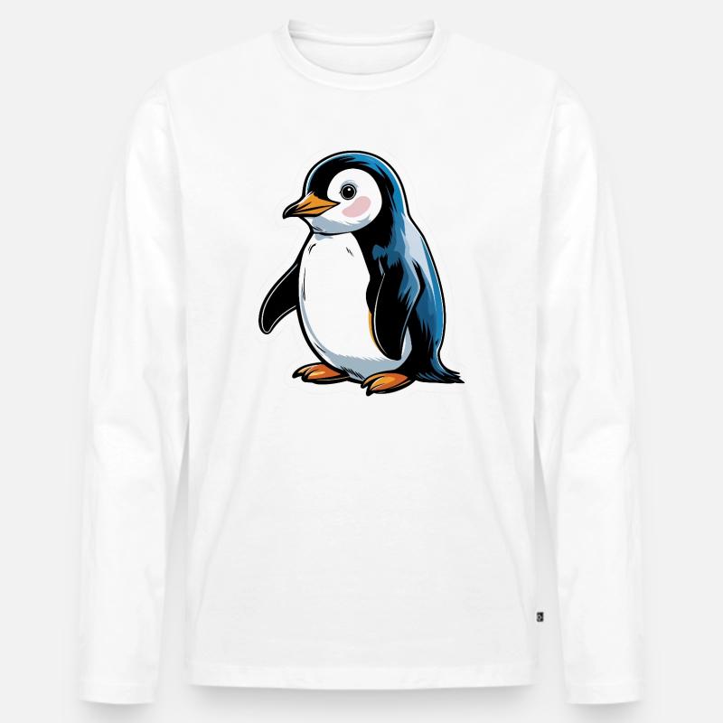 Comic-Pinguin Blauton - Männer Premium Bio Langarmshirt - Weiß