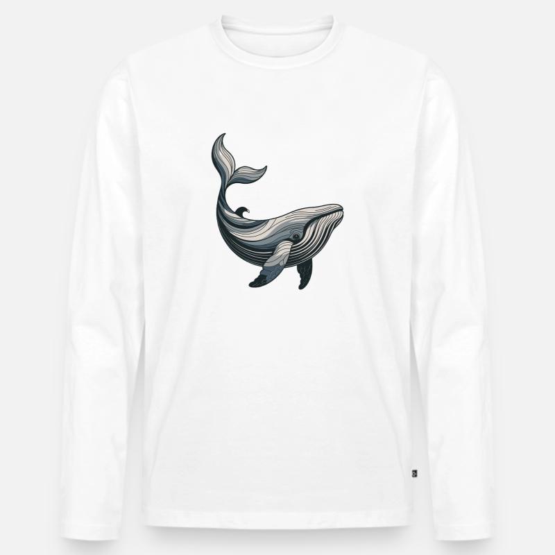 Linienwal: Blaues Waldesign - Männer Premium Bio Langarmshirt - Weiß