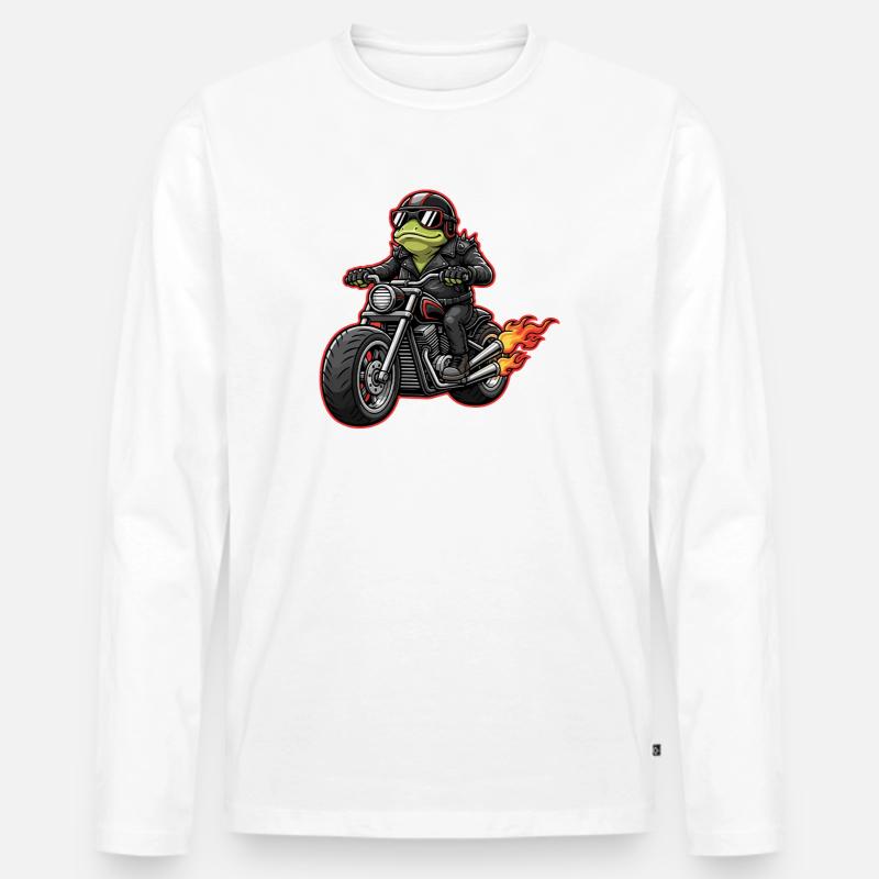 Frosch Biker im Lederjacke Style - Männer Premium Bio Langarmshirt - Weiß