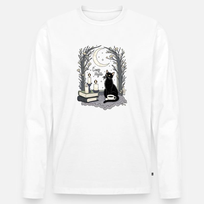 Cozy Nights Cozy Goth Katze - Männer Premium Bio Langarmshirt - Weiß