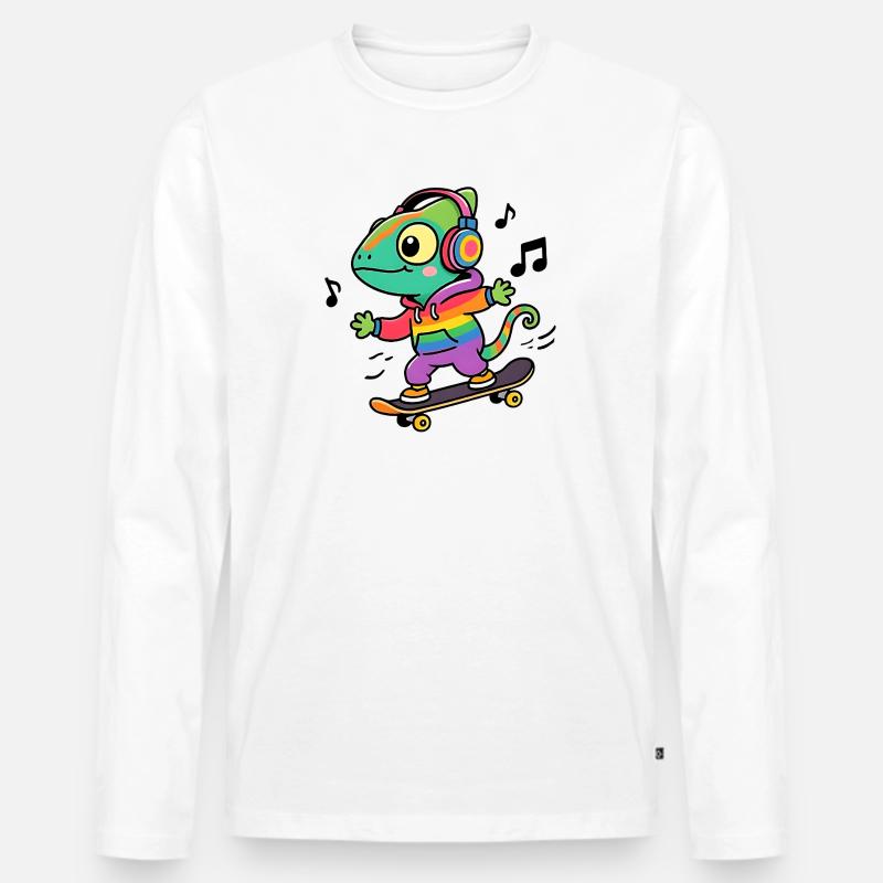 Regenbogen-Chamäleon auf Schlittschuh - Männer Premium Bio Langarmshirt - Weiß