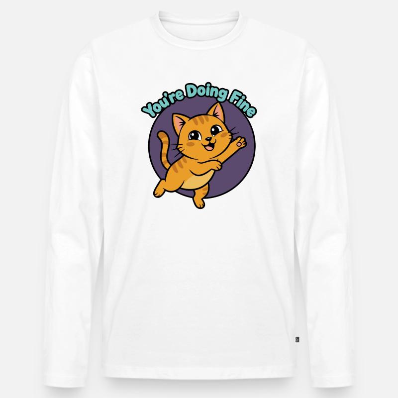 Katzen-Mutmacher: You're Doing Fine - Männer Premium Bio Langarmshirt - Weiß