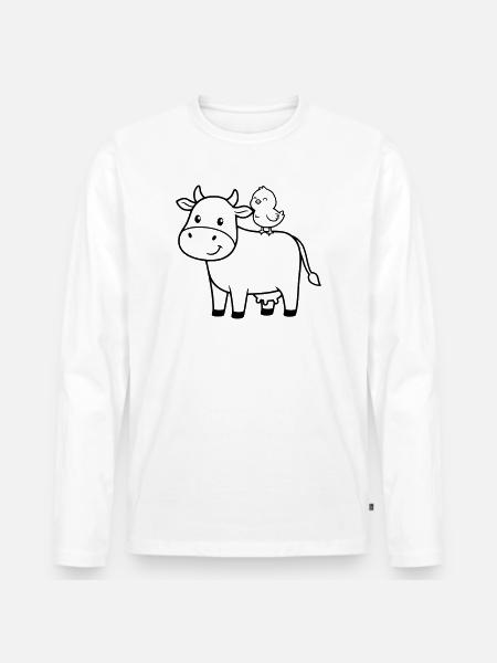 Cute Cow with Bird Friendship - Men's Premium Organic Long Sleeve Shirt - white