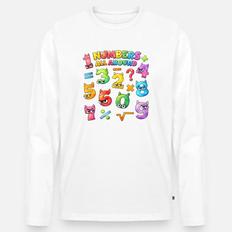 Rainbow Math Faces & Numbers - Männer Premium Bio Langarmshirt - Weiß