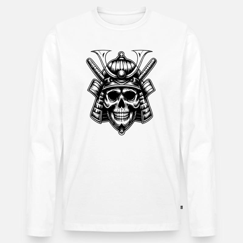 Schädel Samurai Krieger Emblem - Männer Premium Bio Langarmshirt - Weiß