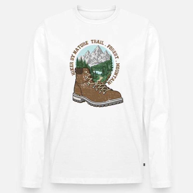 Minimalistisches Wanderer-Design - Männer Premium Bio Langarmshirt - Weiß
