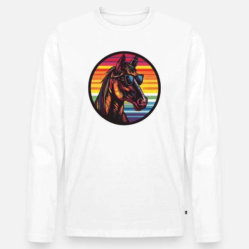 Pferd Pony mit Sonnenbrille - Männer Premium Bio Langarmshirt - Weiß