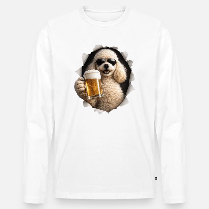Pudel Bier - Männer Premium Bio Langarmshirt - Weiß
