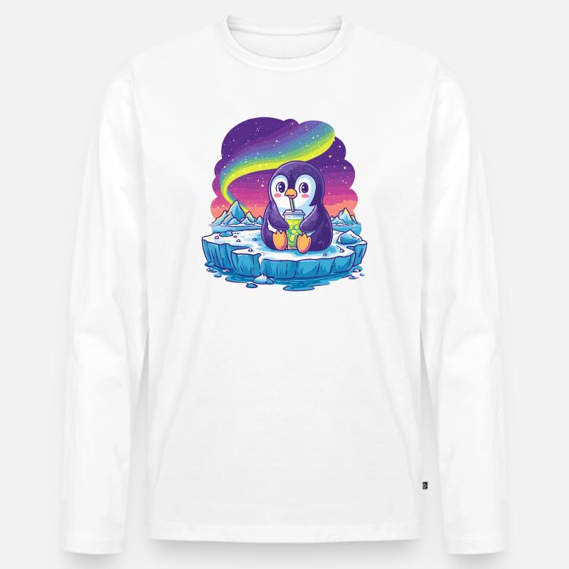 Aurora Pinguin Eislandschaft - Männer Premium Bio Langarmshirt - Weiß