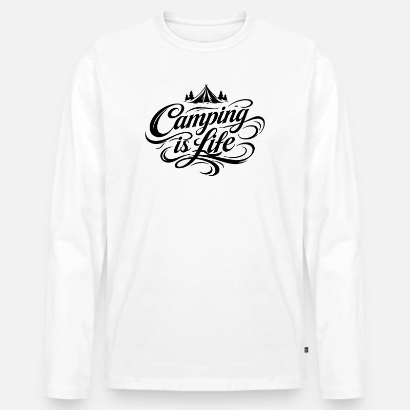 Camping Leben Spruch - Männer Premium Bio Langarmshirt - Weiß
