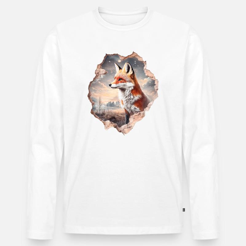 Fuchs und Sternenhimmel - Männer Premium Bio Langarmshirt - Weiß