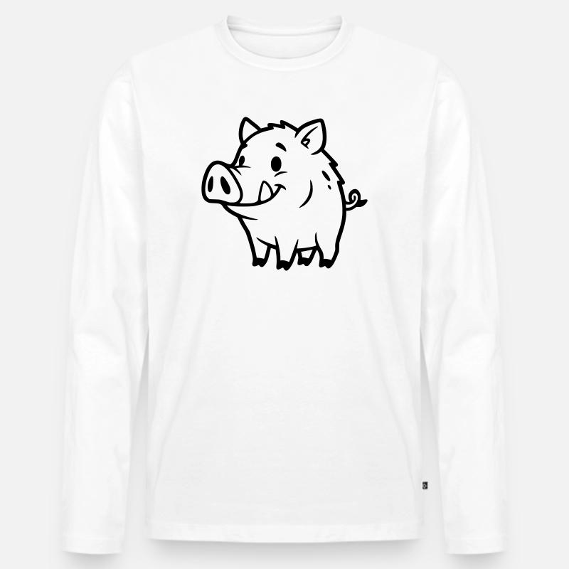 Wildschwein Comic Outline Ausmalen - Männer Premium Bio Langarmshirt - Weiß