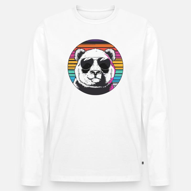 Panda Retro Sonnenbrille - Männer Premium Bio Langarmshirt - Weiß