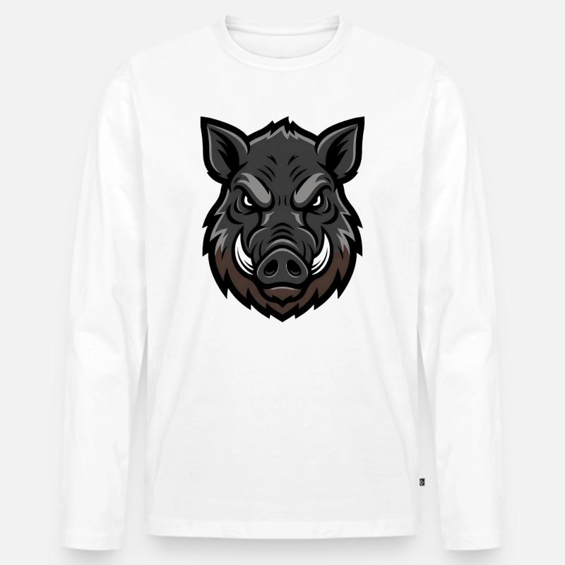 Wildschwein Kopf Maskottchen Aggressiv - Männer Premium Bio Langarmshirt - Weiß