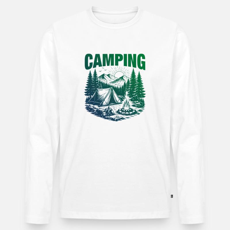 Camping Logo Outdoor Zelt - Männer Premium Bio Langarmshirt - Weiß