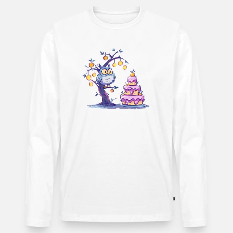 Nacht Eulenbaum Kuchen - Männer Premium Bio Langarmshirt - Weiß