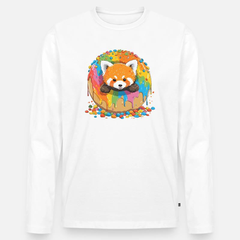 Regenbogen Donutfuchs - Männer Premium Bio Langarmshirt - Weiß