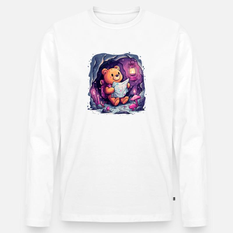 Teddybär auf Entdeckungstour - Männer Premium Bio Langarmshirt - Weiß