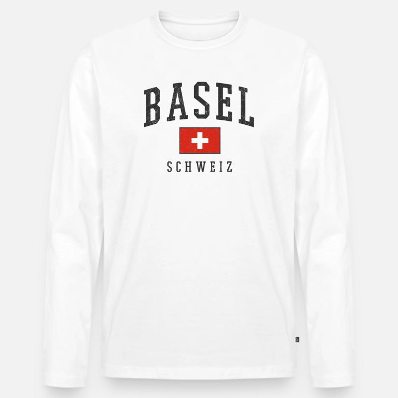 Basel Schweiz Design mit Flagge  - Männer Premium Bio Langarmshirt - Weiß
