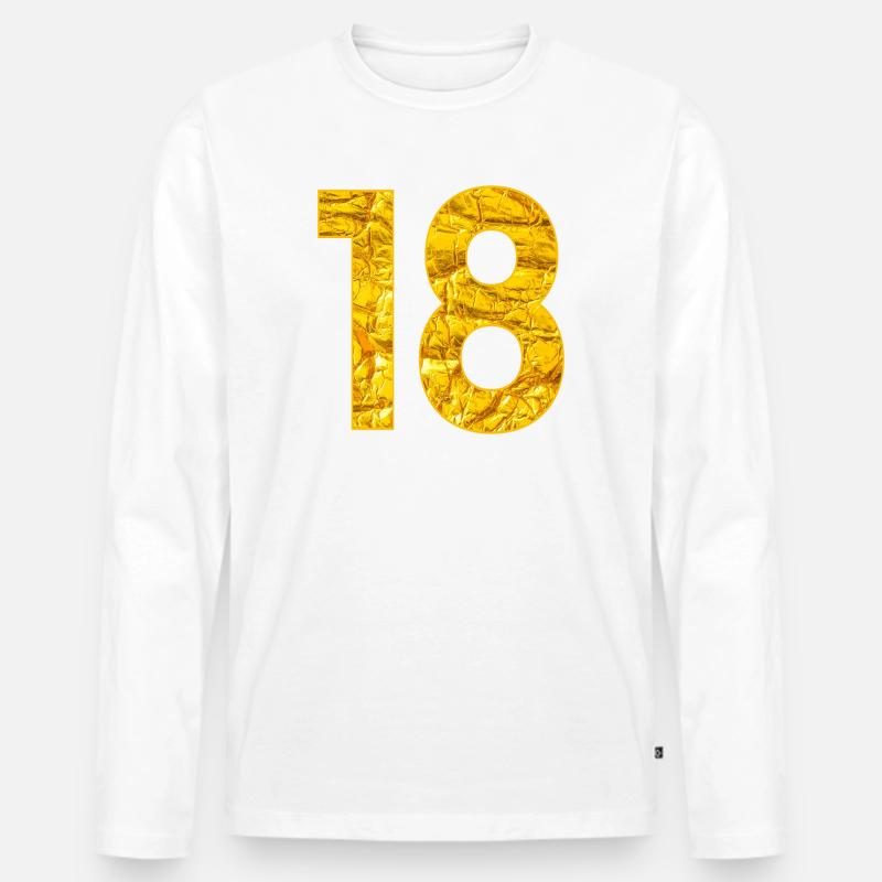 Numero Diciottesimo - Numero Diciottesimo Compleanno - Maglia a manica lunga ecologica premium da uomo - bianco