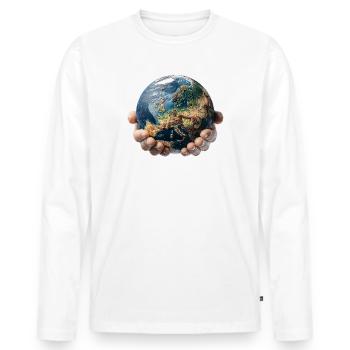 La Terre entre les mains : Responsabilité mondiale - T-shirt manches longues Premium bio Homme - blanc - Devant - Nico (187cm)