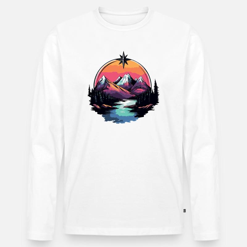 Berge Natur Landschaft Kompass - Männer Premium Bio Langarmshirt - Weiß