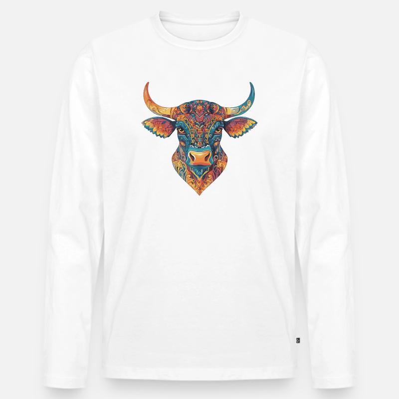 Bulle Rind Bunt - Männer Premium Bio Langarmshirt - Weiß
