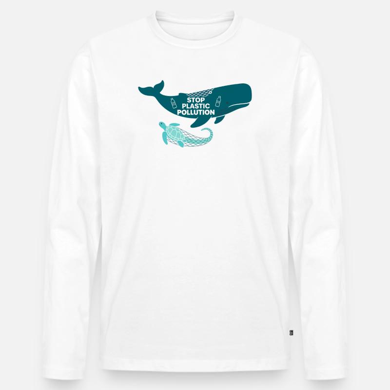 Stop Plastic Pollution, whale and turtle - Männer Premium Bio Langarmshirt - Weiß