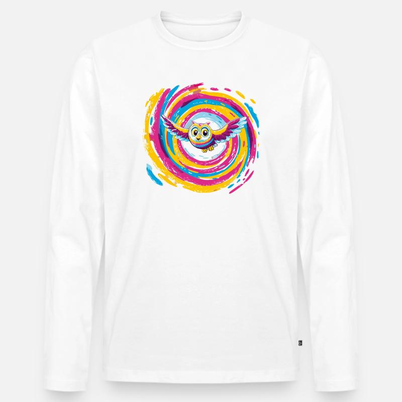 Bunte Eulenspirale - Männer Premium Bio Langarmshirt - Weiß