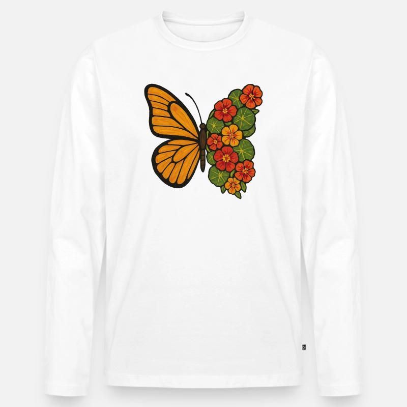 Butterfly Bloom Split - Männer Premium Bio Langarmshirt - Weiß