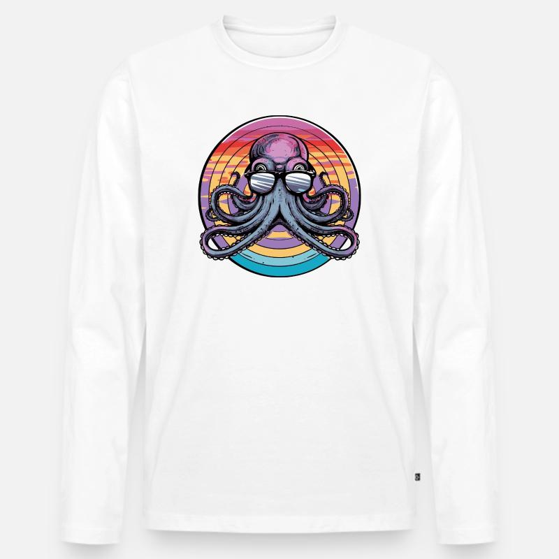 Octopus Retro Surf - Männer Premium Bio Langarmshirt - Weiß