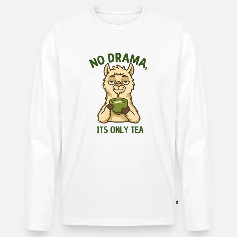 No Drama Alpaka Teezeit - Männer Premium Bio Langarmshirt - Weiß