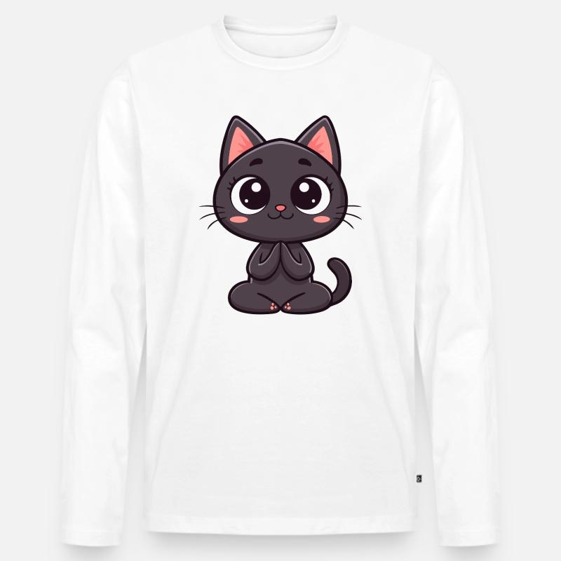 Süße schwarze Katze betet - Männer Premium Bio Langarmshirt - Weiß