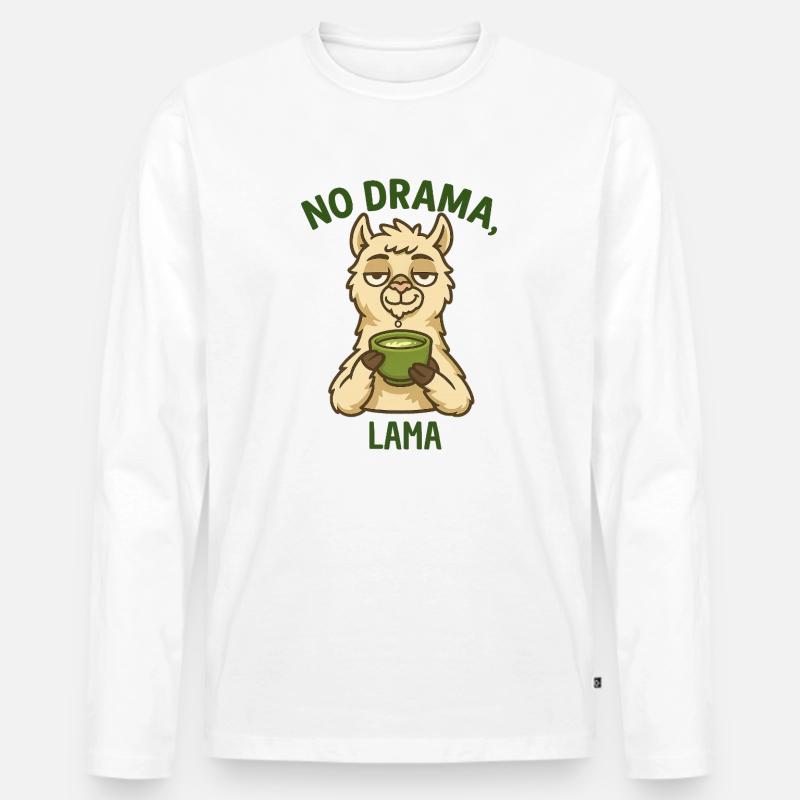 Kein Drama Lama mit Tee - Männer Premium Bio Langarmshirt - Weiß