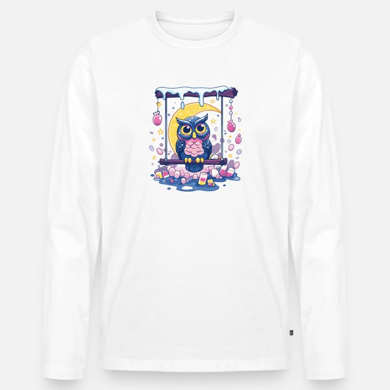Mondnächtliche Eulen-Schaukelszene - Männer Premium Bio Langarmshirt - Weiß
