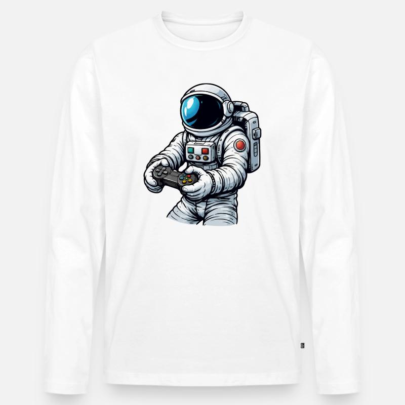 Astronaut mit Gamecontroller - Männer Premium Bio Langarmshirt - Weiß
